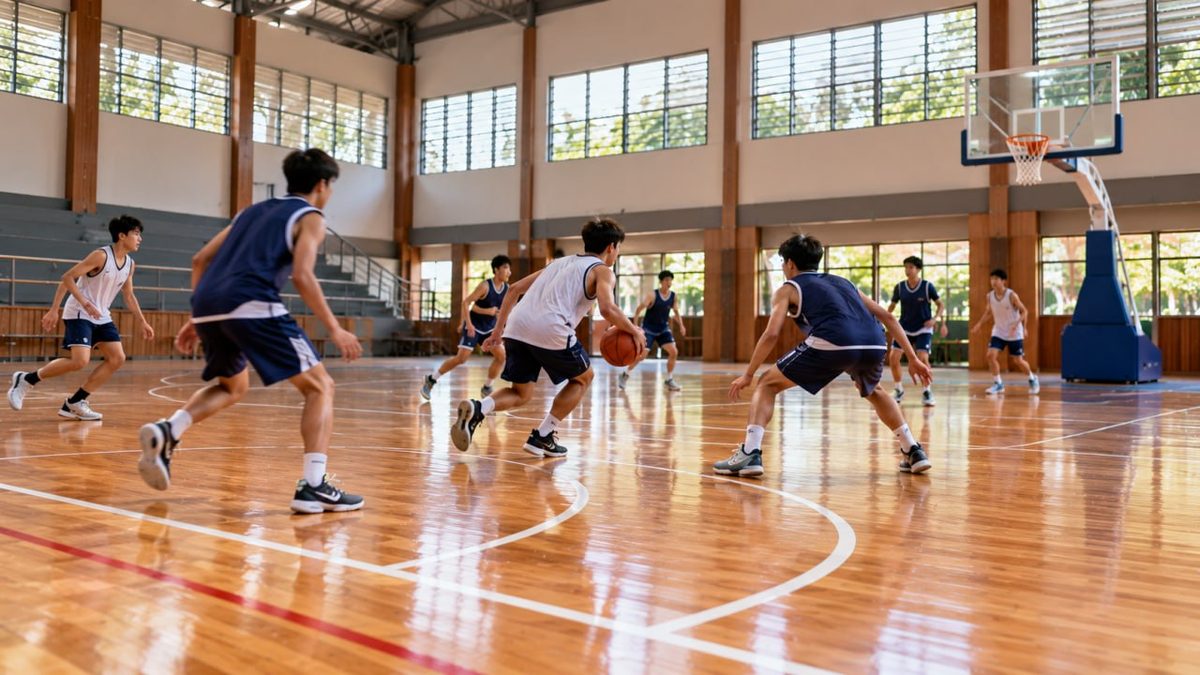 7 Alasan Mengapa Lantai Parket Lapangan Basket Adalah Pilihan Terbaik 3 Pemain bermain basket di lantai kayu