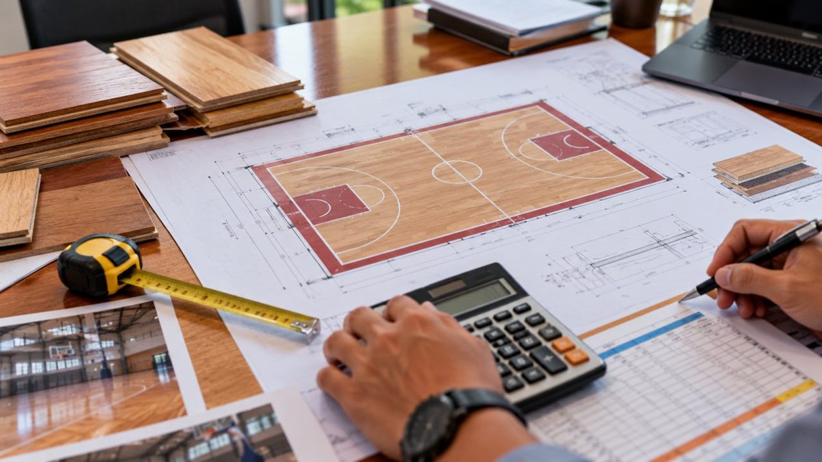 RAB Lapangan Basket Indoor 2026: Panduan Biaya & Material 1 Perhitungan RAB lapangan basket dengan kalkulator dan denah