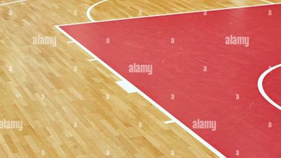 Painted wood floor ,parquet hardwood in basketball court. The floor ...