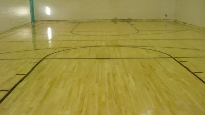 hardwood maple basketball court floor viewed from above ...