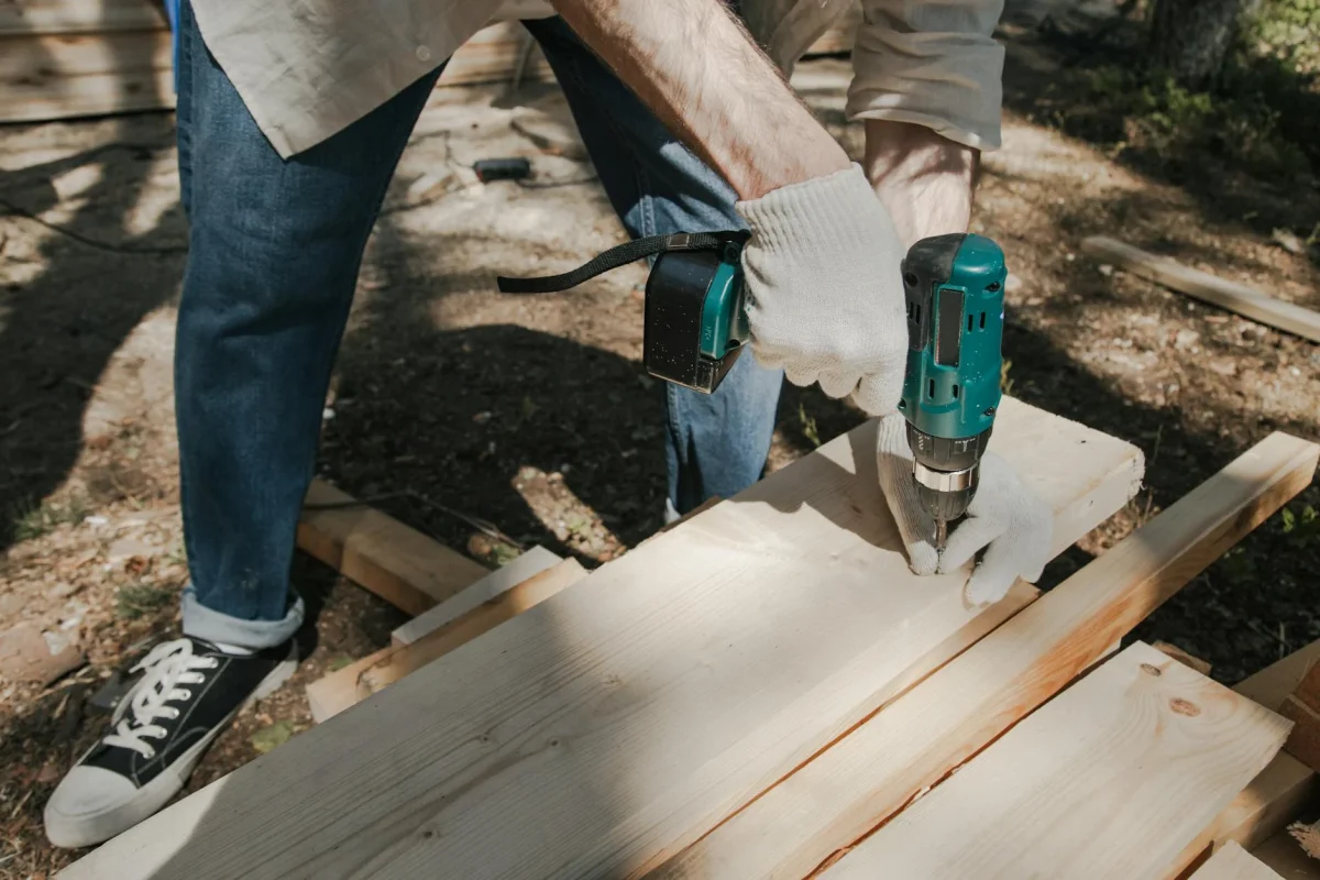 Carpenter At Work Floor Installation Power Tools