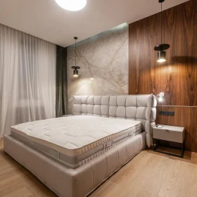 Dark Wood Floor Walnut Parquet Grey Walls Luxury Bedroom