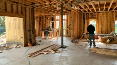 Wood Flooring Planks Construction Worker