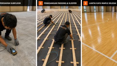 proses pemasangan lantai basket surabaya lantaiparket.id