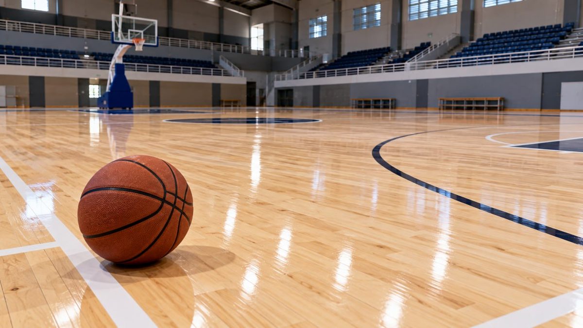 Kontraktor Lapangan Basket Surabaya Spesialis Lantai Kayu 5 Garis lapangan basket standar FIBA dicat di atas lantai parket kayu