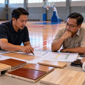 Kontraktor Lapangan Basket Parket Profesional 2026 4 Konsultasi rencana jasa pembuatan lapangan basket bersama kontraktor