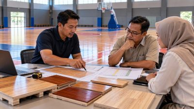 Konsultasi rencana jasa pembuatan lapangan basket bersama kontraktor