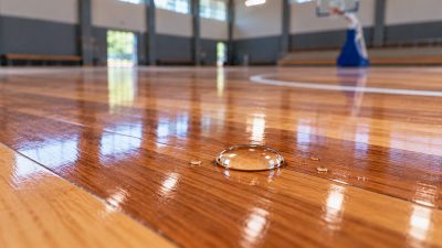 Tetesan air di permukaan parket basket yang bisa membuat licin