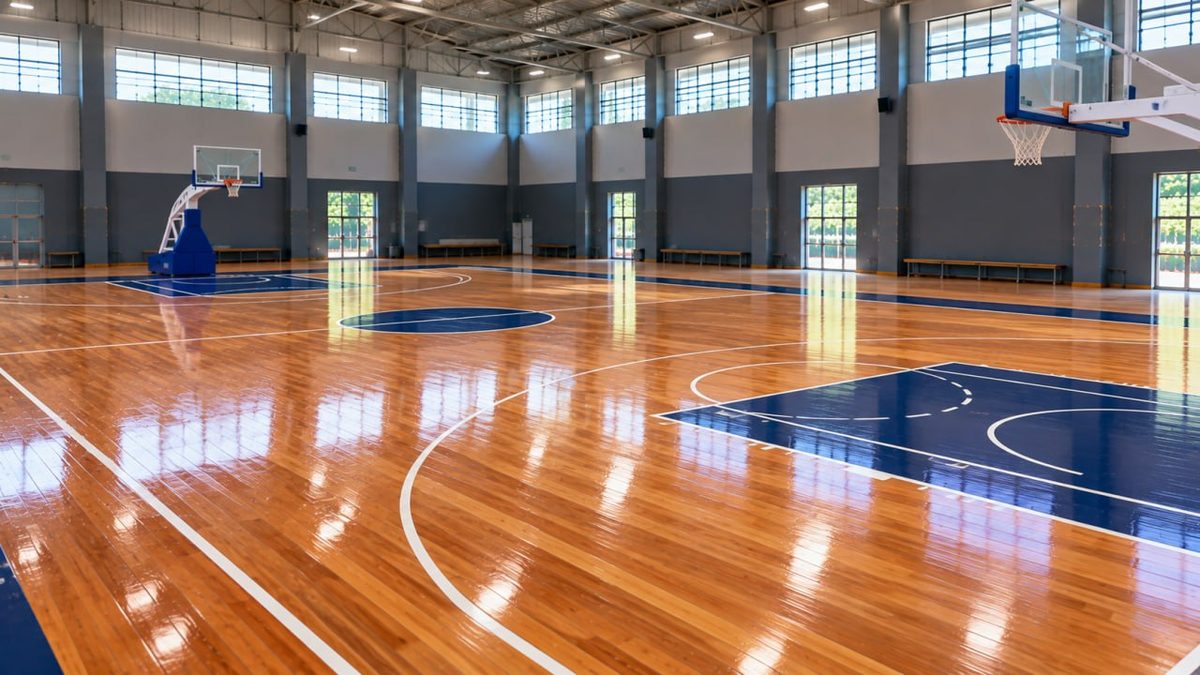 Kontraktor Lapangan Basket Surabaya Spesialis Lantai Kayu 9 Lantai parket lapangan basket yang terawat dan mengkilap setelah re-coat