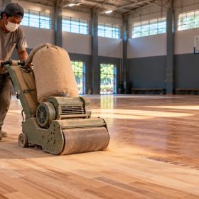 Ahli Perbaikan Lantai Parket Basket Rusak 2026 8 Perbaikan lantai parket basket dengan mesin amplas