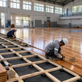 Jasa Pembuatan Lapangan Basket Indoor Lantai Kayu: Biaya 2026 dan Alur Proyek 9 Jasa pembuatan lapangan basket indoor lantai kayu, pemasangan papan di atas rangka dan bantalan peredam