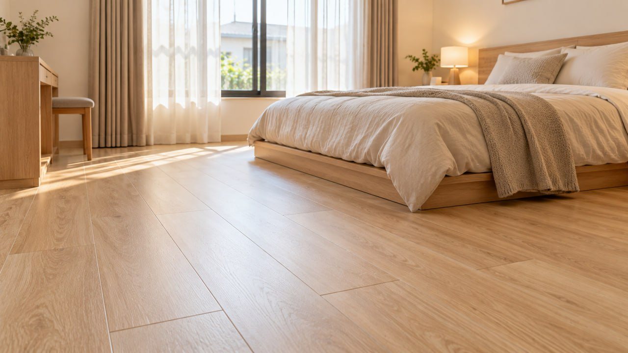 Lantai Kayu ala Korea: Pilihan Warna, Bahan, dan Biaya Kamar 3x4 m 2 Kamar tidur gaya Korea dengan lantai motif oak terang dan ranjang rendah
